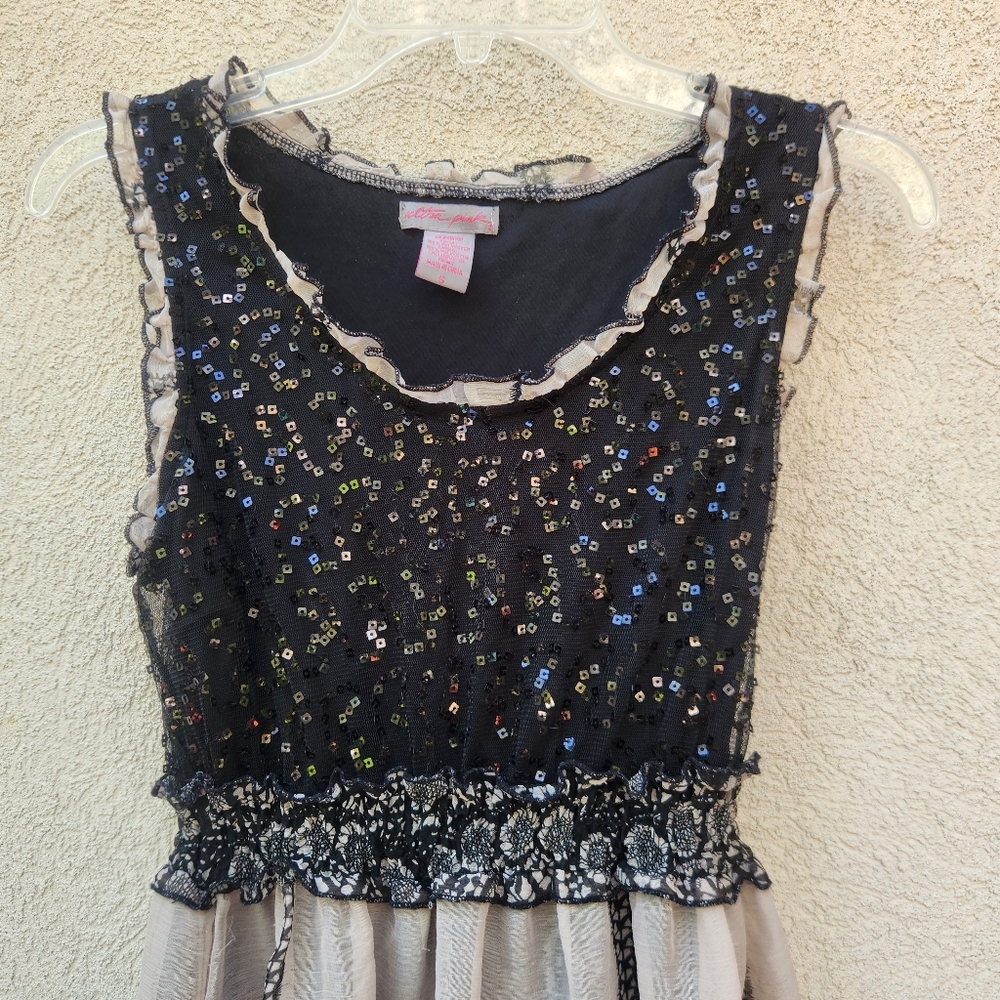 ULTRA PINK Women's Dress Small Black Whimsigoth Sequins Ruffle Lace Fairy Goth - Picture 2 of 13